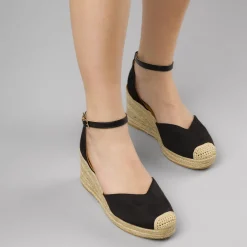 Zeppe nere da Donna in corda 8,5 cm e punta in crochet Lora Ferres