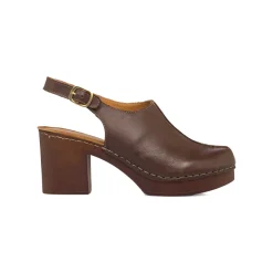 Zoccoli Sabot Svedese Donna Marrone con Tacco a Colonna 8cm Primopiano