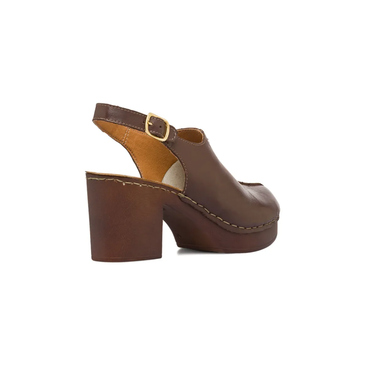 Zoccoli Sabot Svedese Donna Marrone con Tacco a Colonna 8cm Primopiano