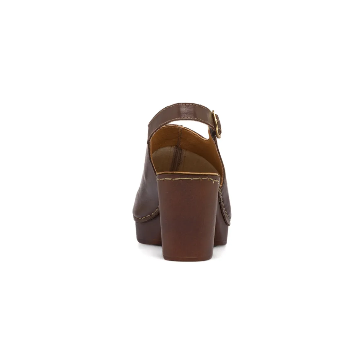 Zoccoli Sabot Svedese Donna Marrone con Tacco a Colonna 8cm Primopiano