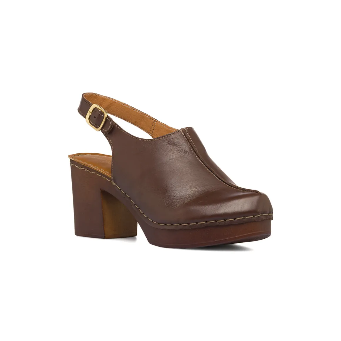 Zoccoli Sabot Svedese Donna Marrone con Tacco a Colonna 8cm Primopiano